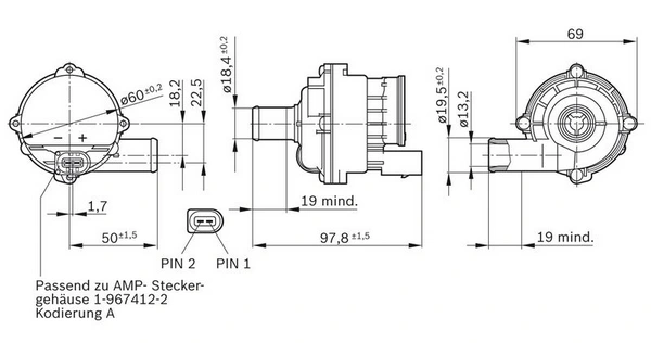 Pompa di circolazione BOSCH per raffreddamento ad acqua 12V Ø collegamento  20mm