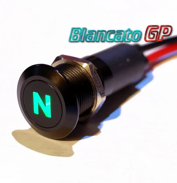 Spia Led 12mm nera con simbolo N, Neutral - folle